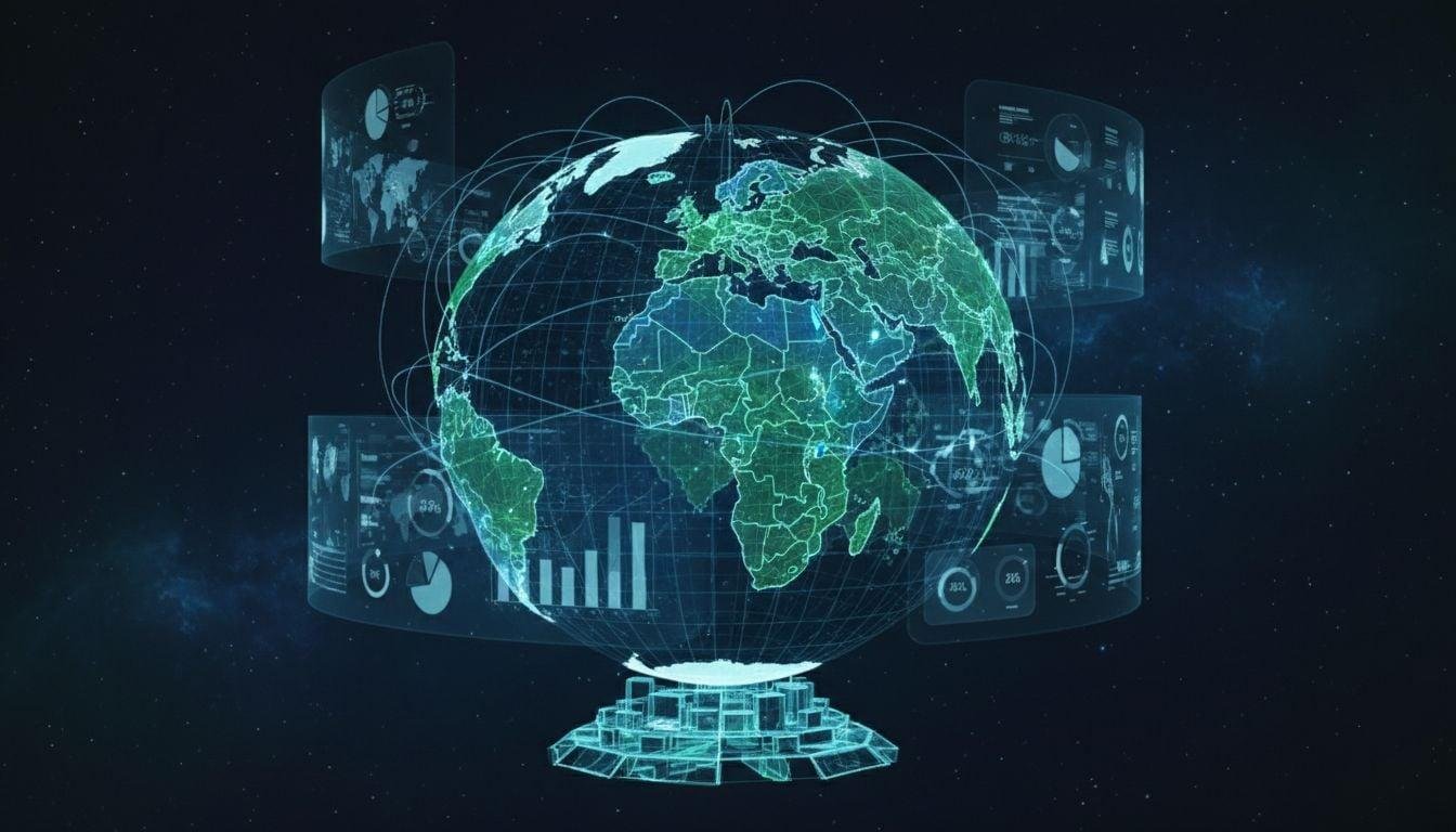 Globe connecté représentant la portée numérique et les réseaux de données de ZSR-TechNum