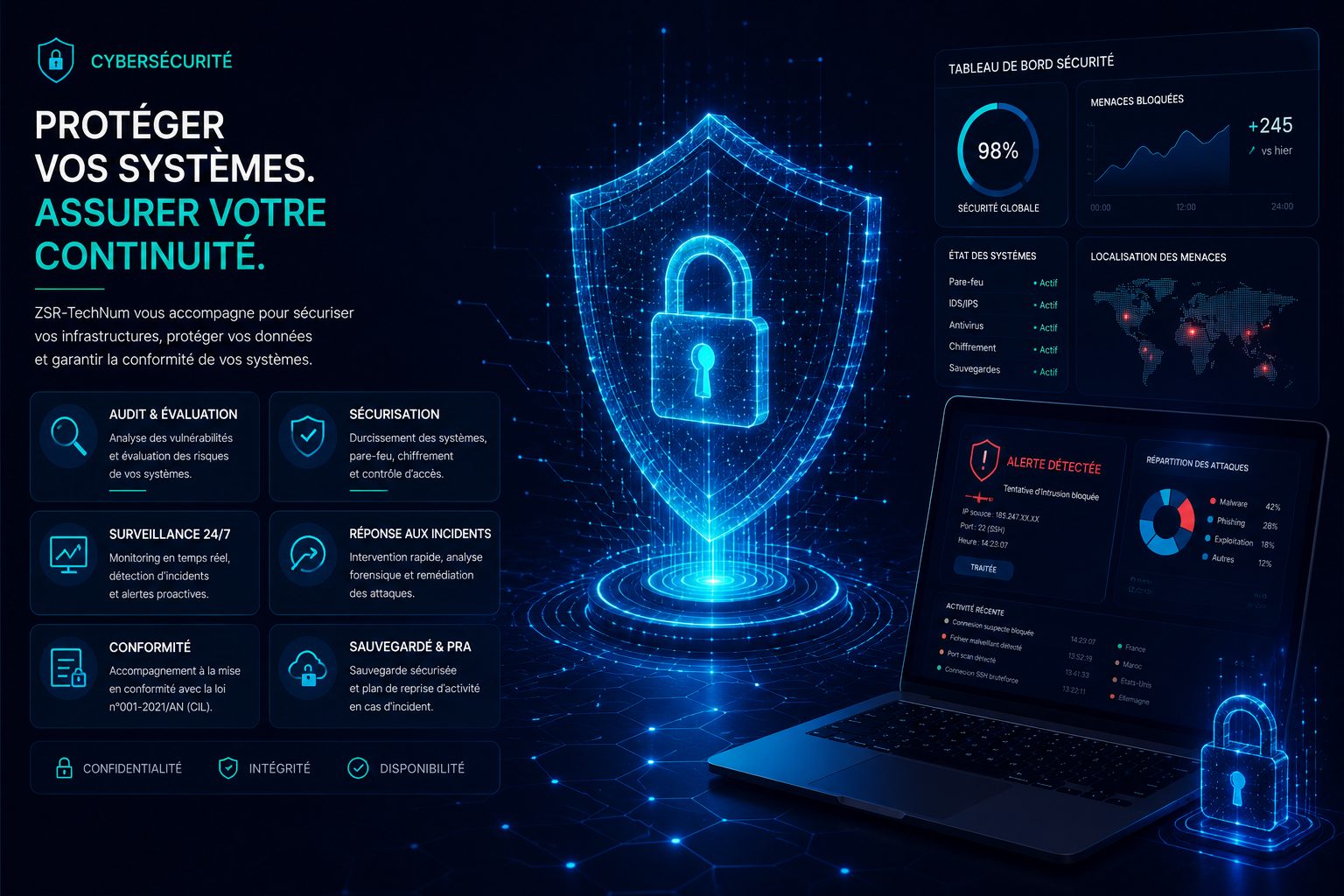 Illustration de la cybersécurité et de l'administration systèmes