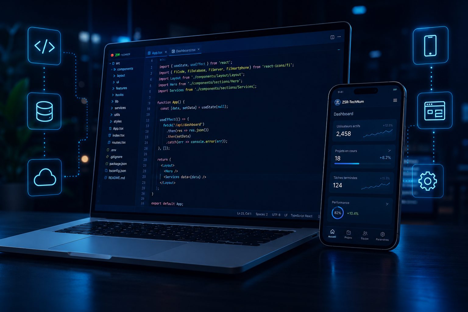 Illustration du développement informatique : code et applications